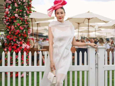 Hà Kiều Anh và con trai đi xem đua ngựa